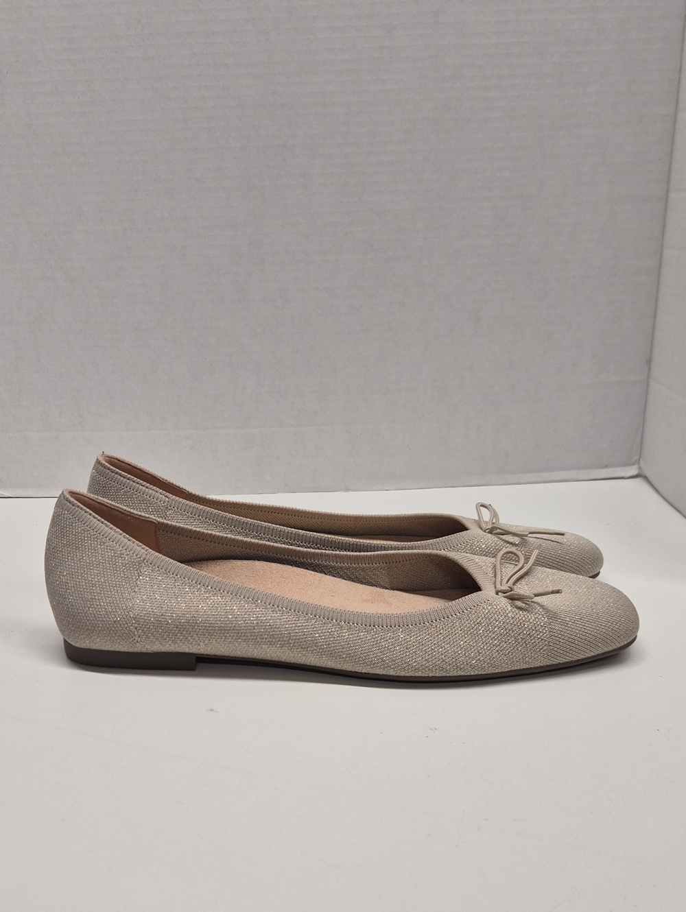 Vionic Klara Knit Ballet Flats Bow Sparkle Slip On Shoes Square Toe Beige 13